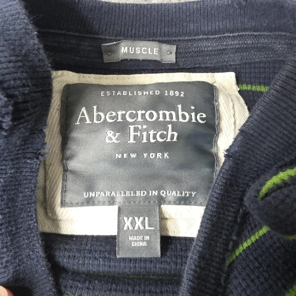 Abercrombie & Fitch Sweater Mens 2XL Navy Green Striped‎ Muscle Pullover Preppy